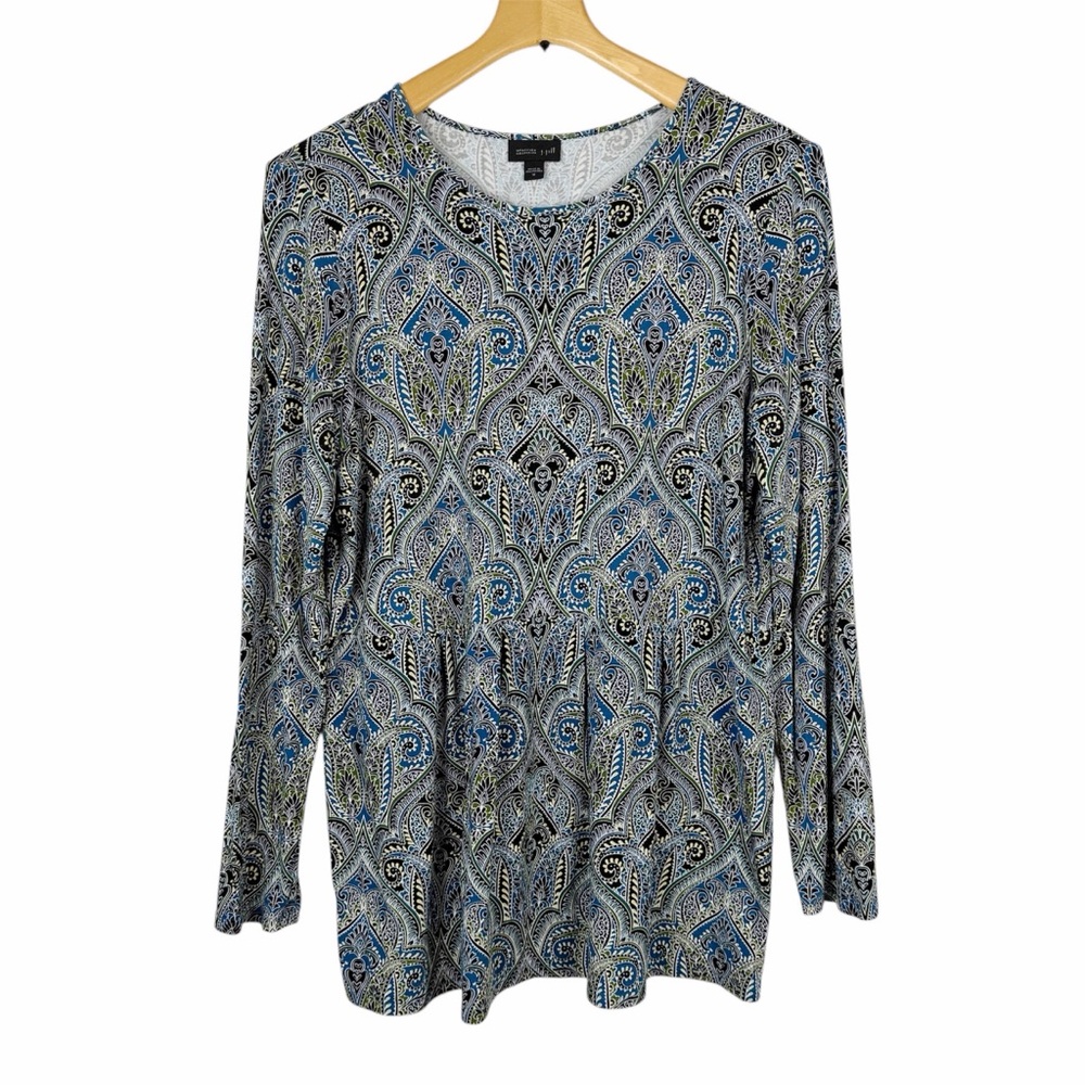 J. Jill Wearever Collection Blue Green Paisley Pleated Top Size Medium